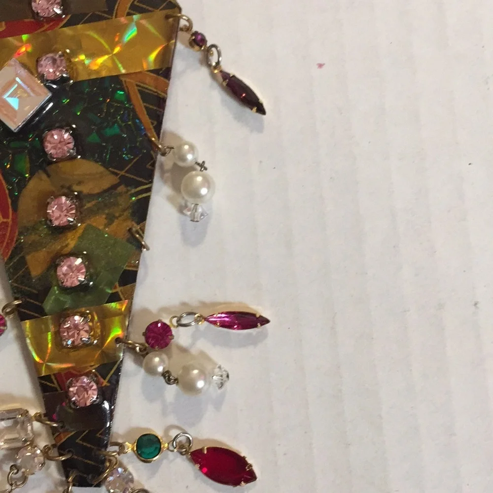Vintage 80s Mod Long Enamel Gems Pearls Dangles​